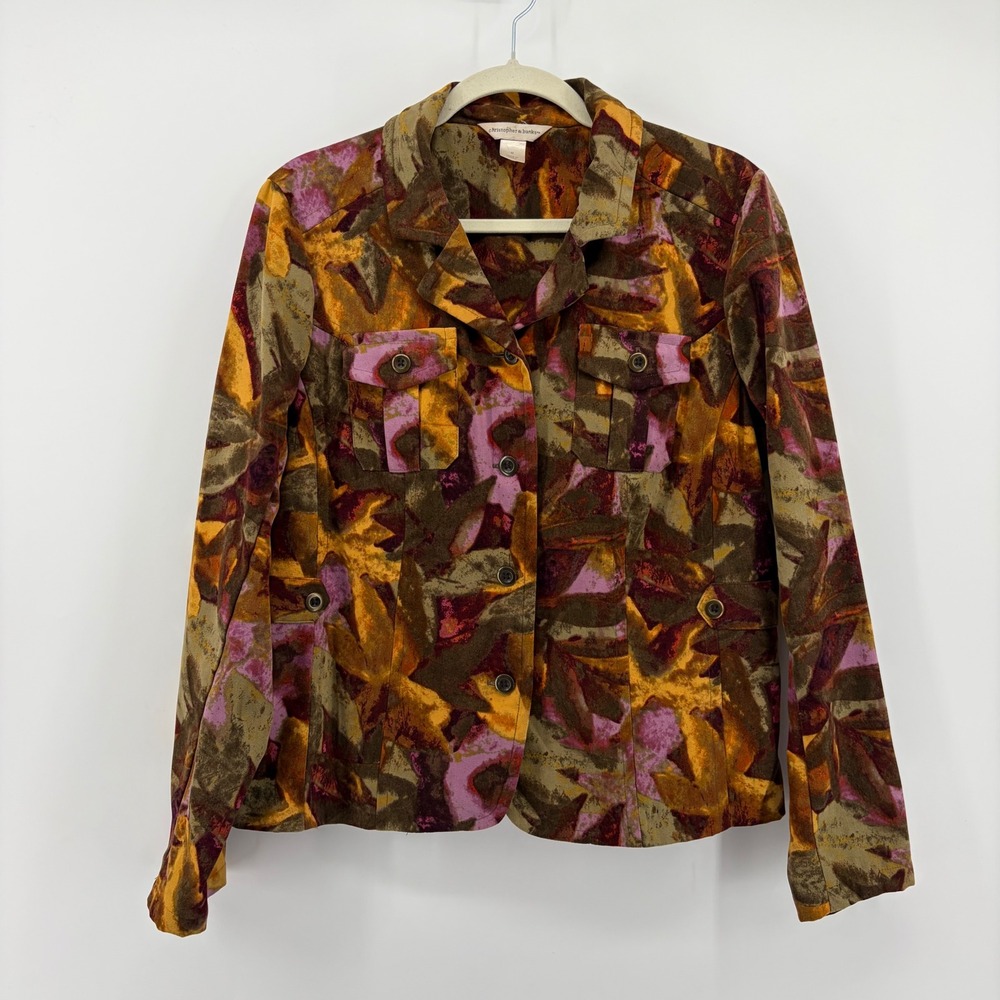 Christopher & Banks Womens Medium Multicolor Abstract Leaf Button Front Jacket
